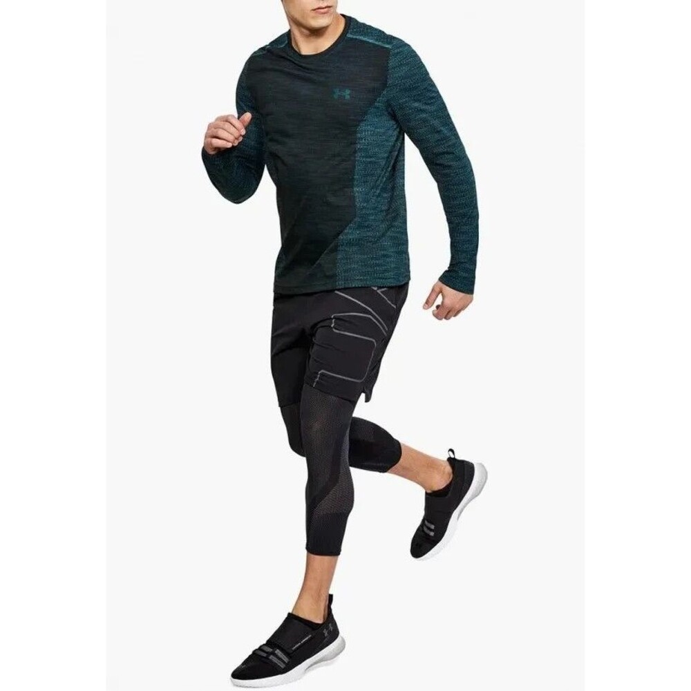 Under Armour Threadborne T-Shirt Mens Green Long Sleeve Seamless Fitted Sz M